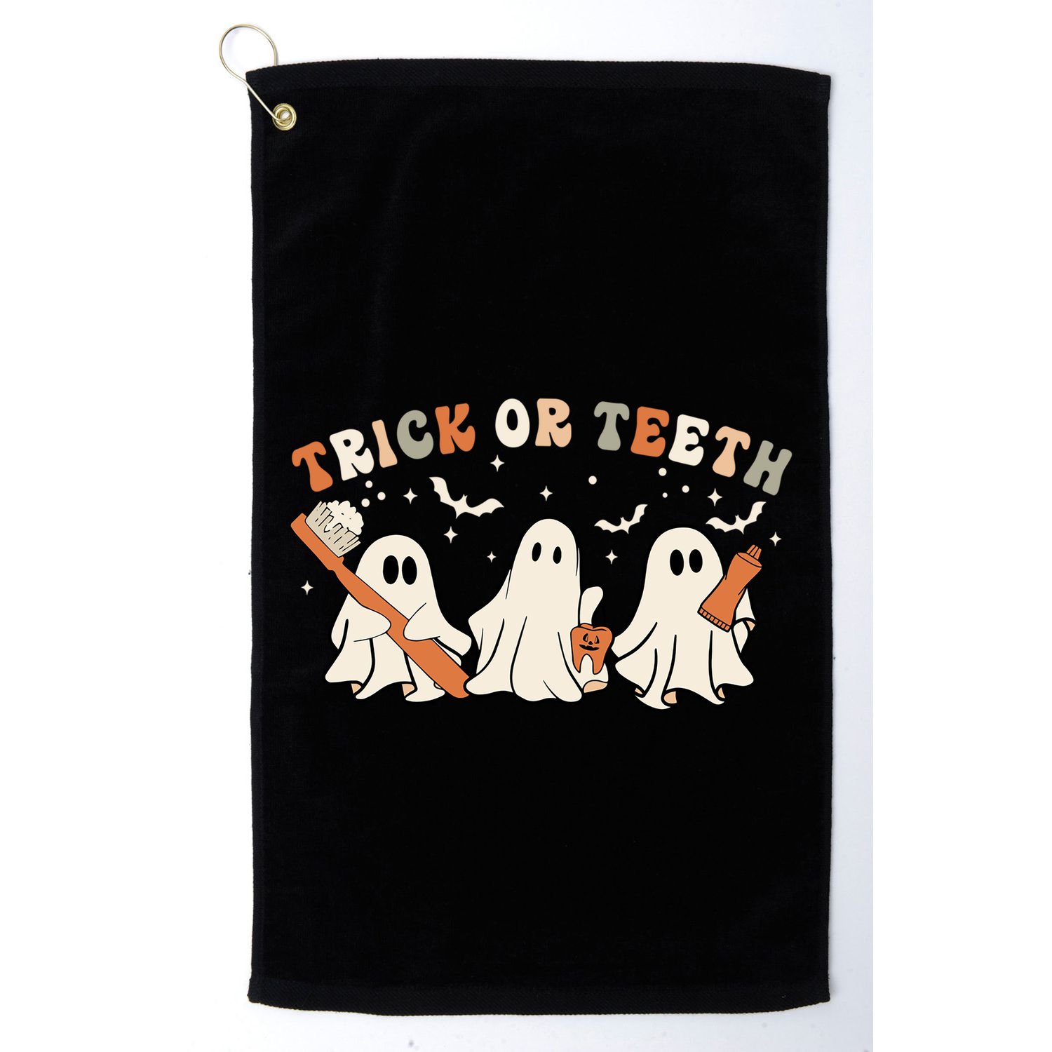 Trick Or Teeth Funny Boo Retro Groovy Style Dental Halloween Cute Gift Golf Towel