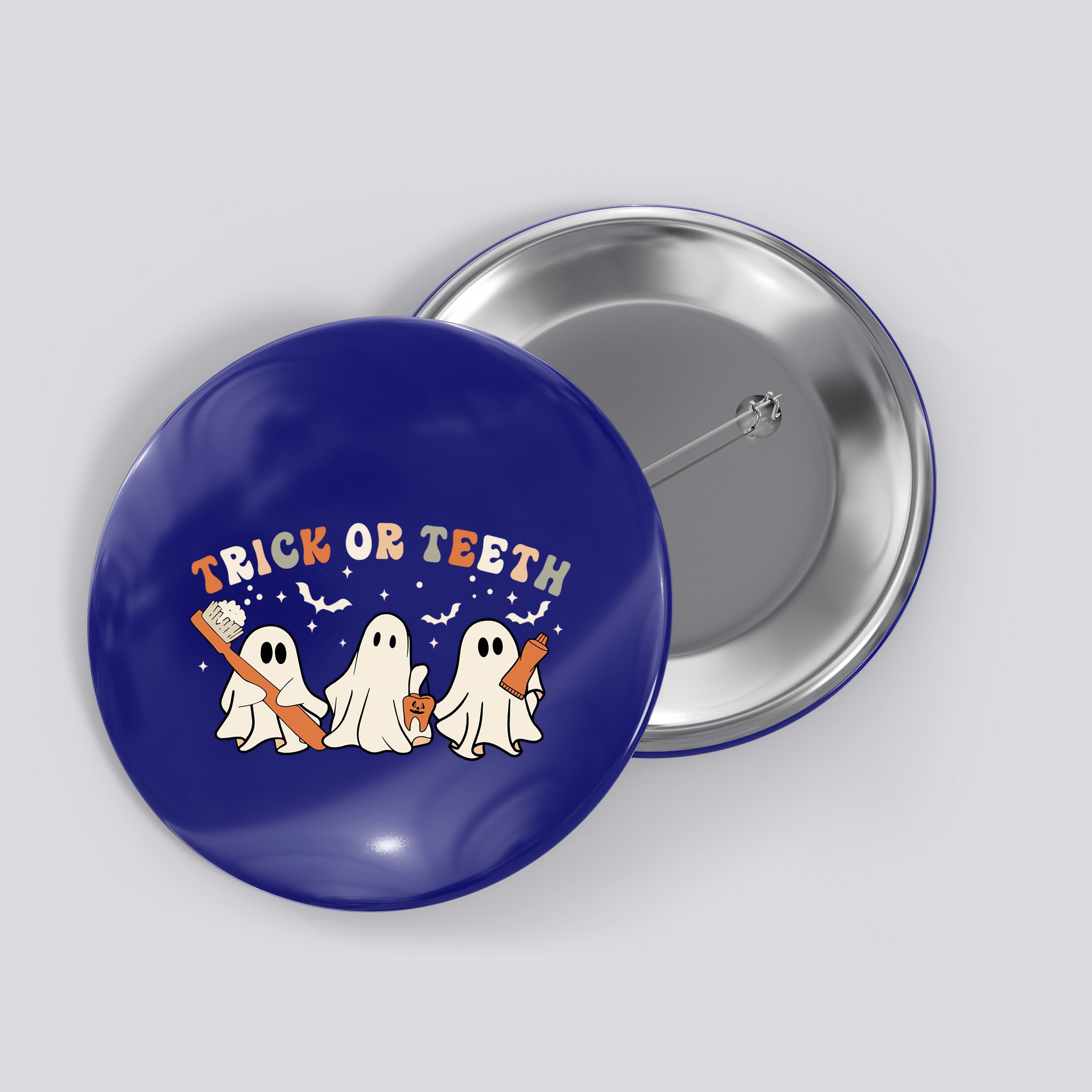 Trick Or Teeth Funny Boo Retro Groovy Style Dental Halloween Cute Gift Button