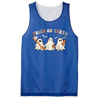 Trick Or Teeth Funny Boo Retro Groovy Style Dental Halloween Cute Gift Mesh Reversible Basketball Jersey Tank