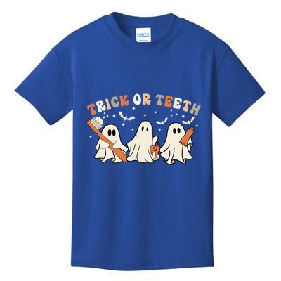 Trick Or Teeth Funny Boo Retro Groovy Style Dental Halloween Cute Gift Kids T-Shirt