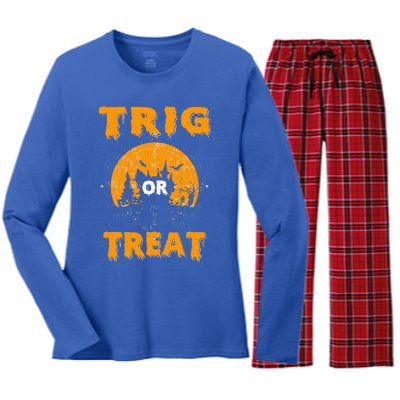 Trig Or Treat Halloween Math Halloween Trig Or Treat Math Women's Long Sleeve Flannel Pajama Set 