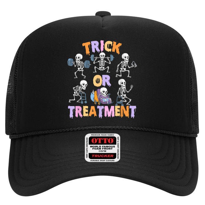 Trick Or Treatment Pt Physical Therapy Therapist Halloween High Crown Mesh Back Trucker Hat