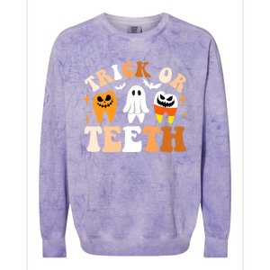 Trick Or Teeth Funny Dental Spooky Halloween Treat Dentist Gift Colorblast Crewneck Sweatshirt