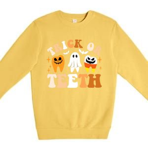 Trick Or Teeth Funny Dental Spooky Halloween Treat Dentist Gift Premium Crewneck Sweatshirt