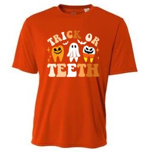 Trick Or Teeth Funny Dental Spooky Halloween Treat Dentist Gift Cooling Performance Crew T-Shirt