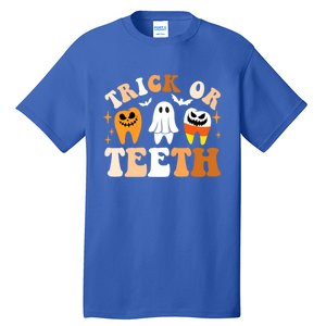 Trick Or Teeth Funny Dental Spooky Halloween Treat Dentist Gift Tall T-Shirt