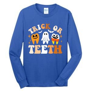 Trick Or Teeth Funny Dental Spooky Halloween Treat Dentist Gift Tall Long Sleeve T-Shirt