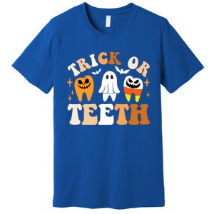 Trick Or Teeth Funny Dental Spooky Halloween Treat Dentist Gift Premium T-Shirt