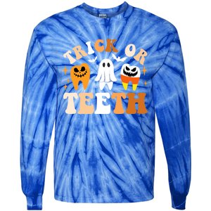 Trick Or Teeth Funny Dental Spooky Halloween Treat Dentist Gift Tie-Dye Long Sleeve Shirt