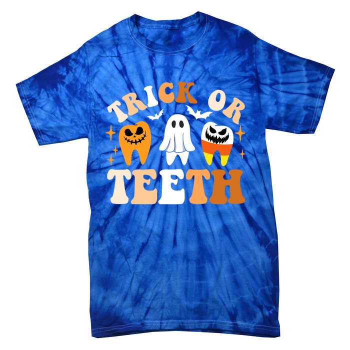 Trick Or Teeth Funny Dental Spooky Halloween Treat Dentist Gift Tie-Dye T-Shirt