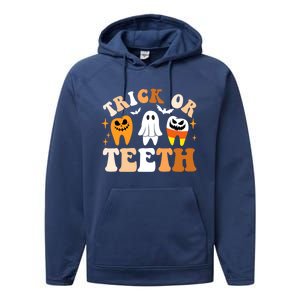 Trick Or Teeth Funny Dental Spooky Halloween Treat Dentist Gift Performance Fleece Hoodie