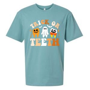 Trick Or Teeth Funny Dental Spooky Halloween Treat Dentist Gift Sueded Cloud Jersey T-Shirt