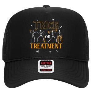 Trick Or Treatment Pt Physical Therapy Therapist Halloween High Crown Mesh Back Trucker Hat