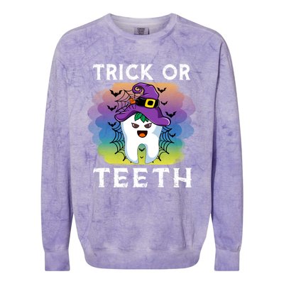 Trick Or Teeth Funny Dentist Halloween Dental Squad Gift Colorblast Crewneck Sweatshirt