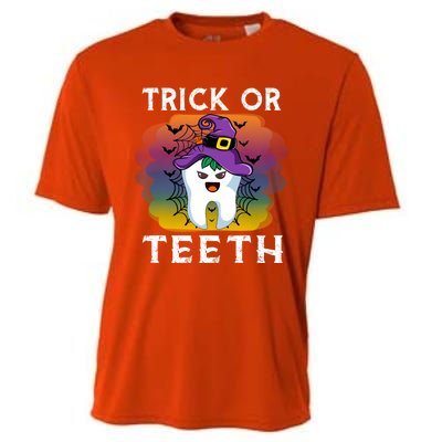 Trick Or Teeth Funny Dentist Halloween Dental Squad Gift Cooling Performance Crew T-Shirt