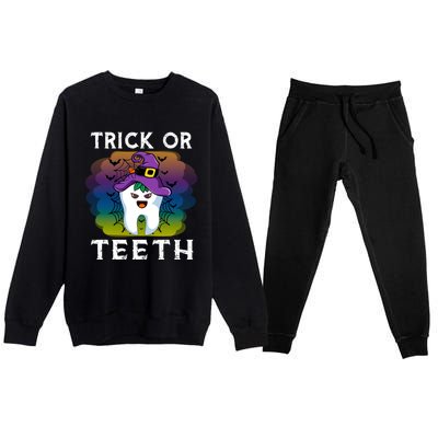 Trick Or Teeth Funny Dentist Halloween Dental Squad Gift Premium Crewneck Sweatsuit Set