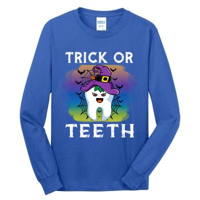 Trick Or Teeth Funny Dentist Halloween Dental Squad Gift Tall Long Sleeve T-Shirt