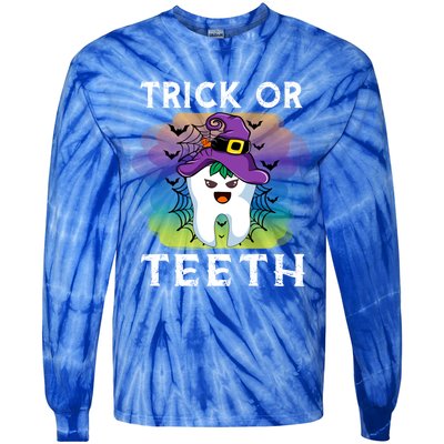 Trick Or Teeth Funny Dentist Halloween Dental Squad Gift Tie-Dye Long Sleeve Shirt