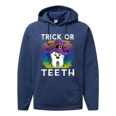 Trick Or Teeth Funny Dentist Halloween Dental Squad Gift Performance Fleece Hoodie