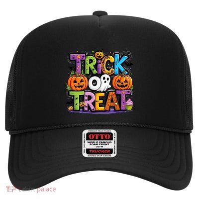 Trick Or Treat Halloween Cool Logo High Crown Mesh Back Trucker Hat