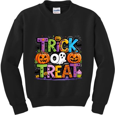 Trick Or Treat Halloween Cool Logo Kids Sweatshirt
