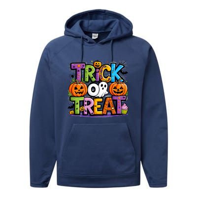 Trick Or Treat Halloween Cool Logo Performance Fleece Hoodie