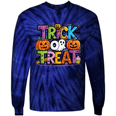 Trick Or Treat Halloween Cool Logo Tie-Dye Long Sleeve Shirt