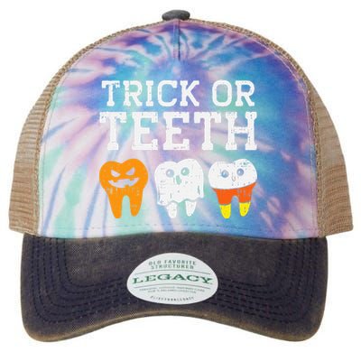 Trick Or Teeth Funny Dental Halloween Treat Dentist Gift Legacy Tie Dye Trucker Hat