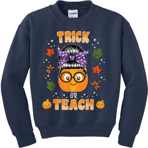 Trick Or Teach Pumpkin Halloween Teacher Wo  Costume Kids Sweatshirt