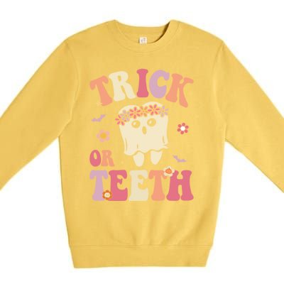 Trick Or Teeth Ghost Groovy Dental Halloween Treat Dentist Gift Premium Crewneck Sweatshirt