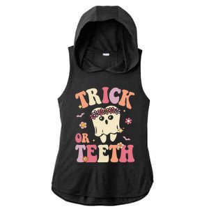 Trick Or Teeth Ghost Groovy Dental Halloween Treat Dentist Gift Ladies PosiCharge Tri-Blend Wicking Draft Hoodie Tank