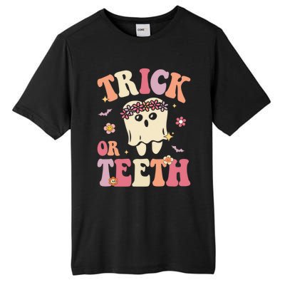 Trick Or Teeth Ghost Groovy Dental Halloween Treat Dentist Gift Tall Fusion ChromaSoft Performance T-Shirt