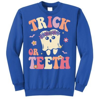 Trick Or Teeth Ghost Groovy Dental Halloween Treat Dentist Gift Sweatshirt