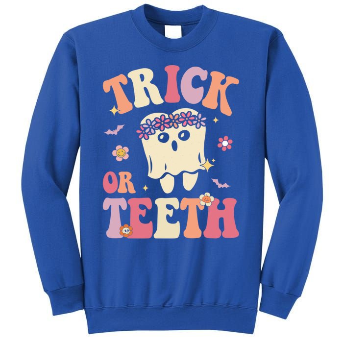 Trick Or Teeth Ghost Groovy Dental Halloween Treat Dentist Gift Sweatshirt