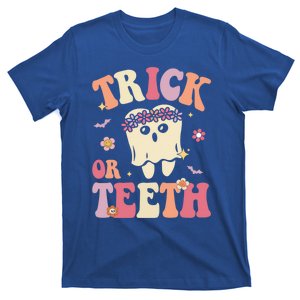 Trick Or Teeth Ghost Groovy Dental Halloween Treat Dentist Gift T-Shirt