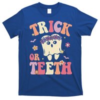 Trick Or Teeth Ghost Groovy Dental Halloween Treat Dentist Gift T-Shirt