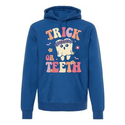 Trick Or Teeth Ghost Groovy Dental Halloween Treat Dentist Gift Premium Hoodie