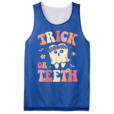 Trick Or Teeth Ghost Groovy Dental Halloween Treat Dentist Gift Mesh Reversible Basketball Jersey Tank