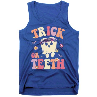 Trick Or Teeth Ghost Groovy Dental Halloween Treat Dentist Gift Tank Top