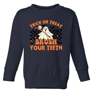 Trick Or Treat Brush Your Teeth Dental Halloween Ghosh Funny Toddler Sweatshirt