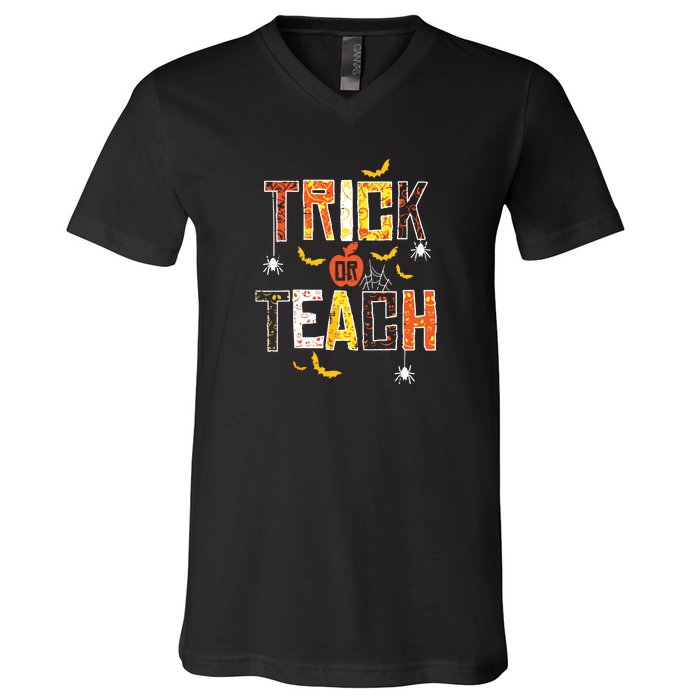 Trick Or Teach Retro Halloween V-Neck T-Shirt