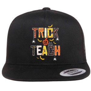 Trick Or Teach Retro Halloween Flat Bill Trucker Hat