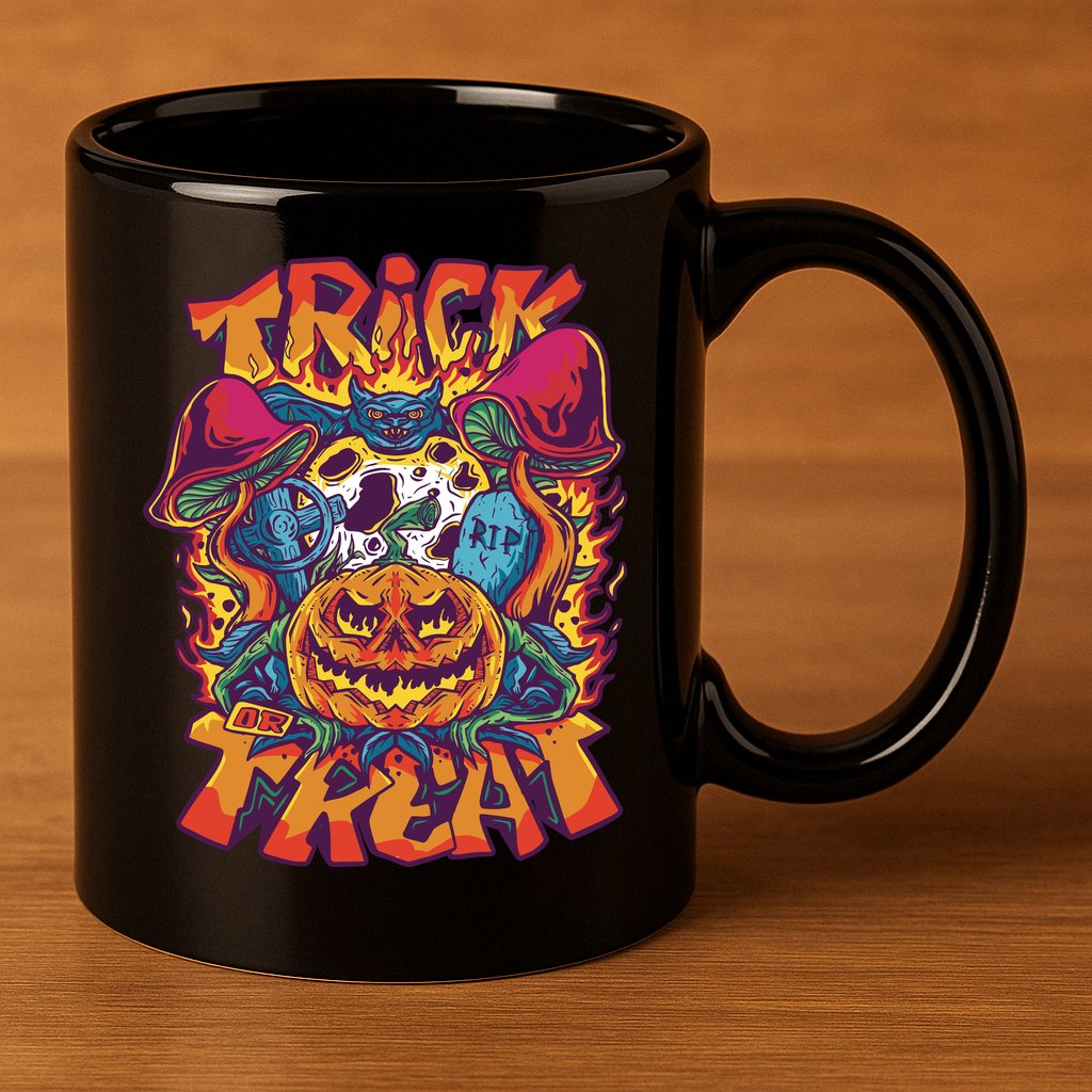 Trick Or Treat Unique 11oz C Handle Ceramic Mug
