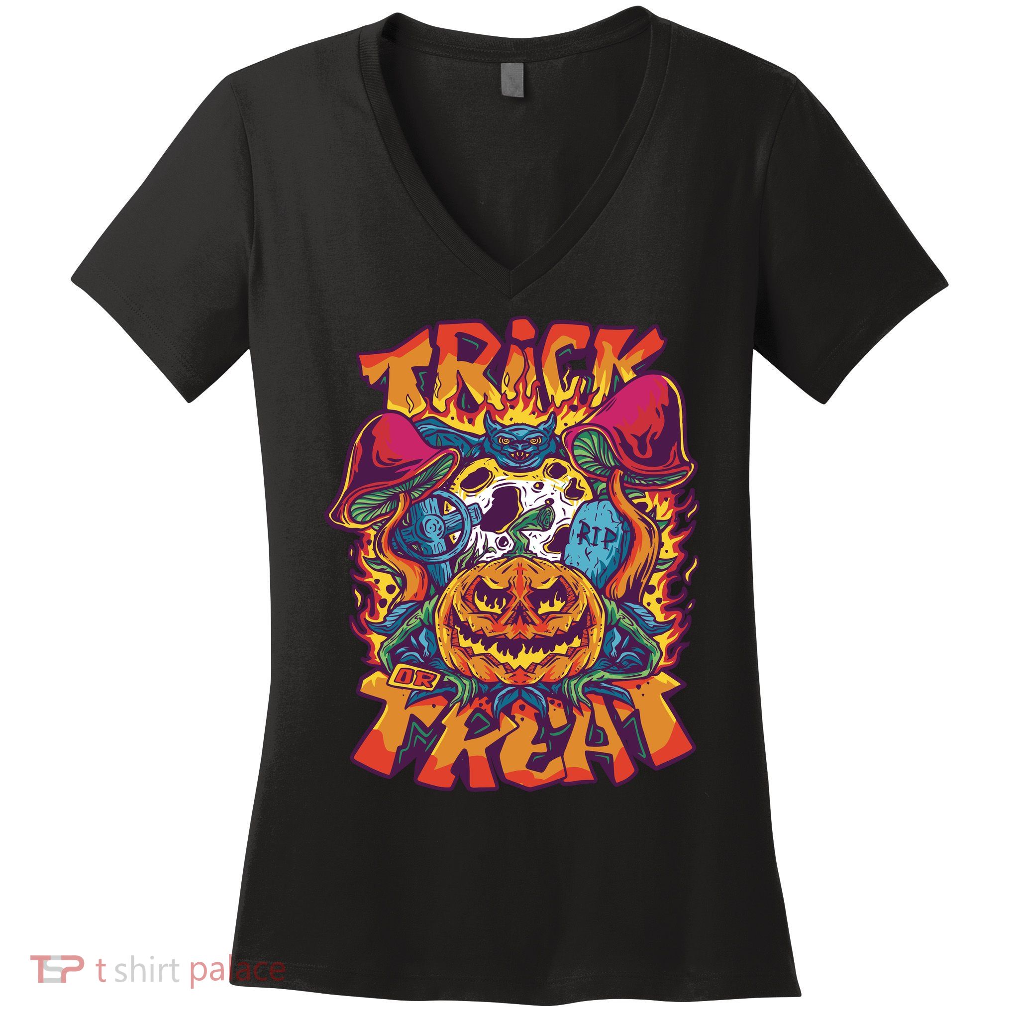 Trick Or Treat Unique Women's V-Neck T-Shirt