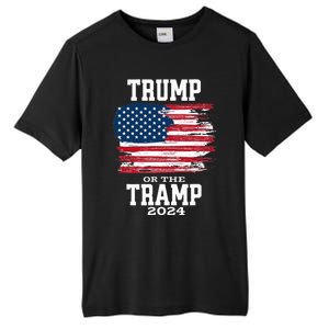 Trump Or The Tramp 2024 American Flag Tall Fusion ChromaSoft Performance T-Shirt