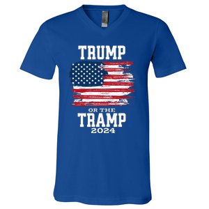 Trump Or The Tramp 2024 American Flag V-Neck T-Shirt