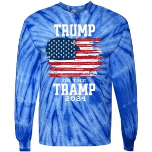 Trump Or The Tramp 2024 American Flag Tie-Dye Long Sleeve Shirt