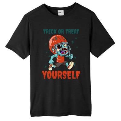 Trick Or Treat Yours Design Halloween Football Gift Tall Fusion ChromaSoft Performance T-Shirt