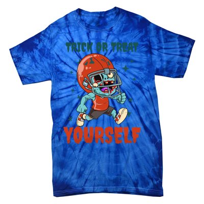 Trick Or Treat Yours Design Halloween Football Gift Tie-Dye T-Shirt