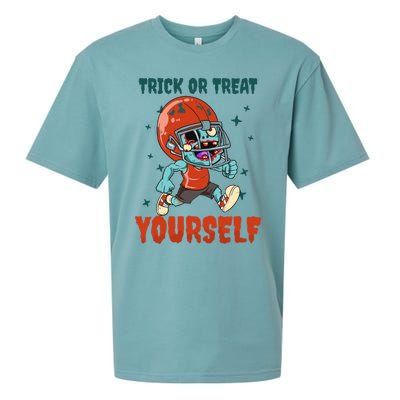 Trick Or Treat Yours Design Halloween Football Gift Sueded Cloud Jersey T-Shirt